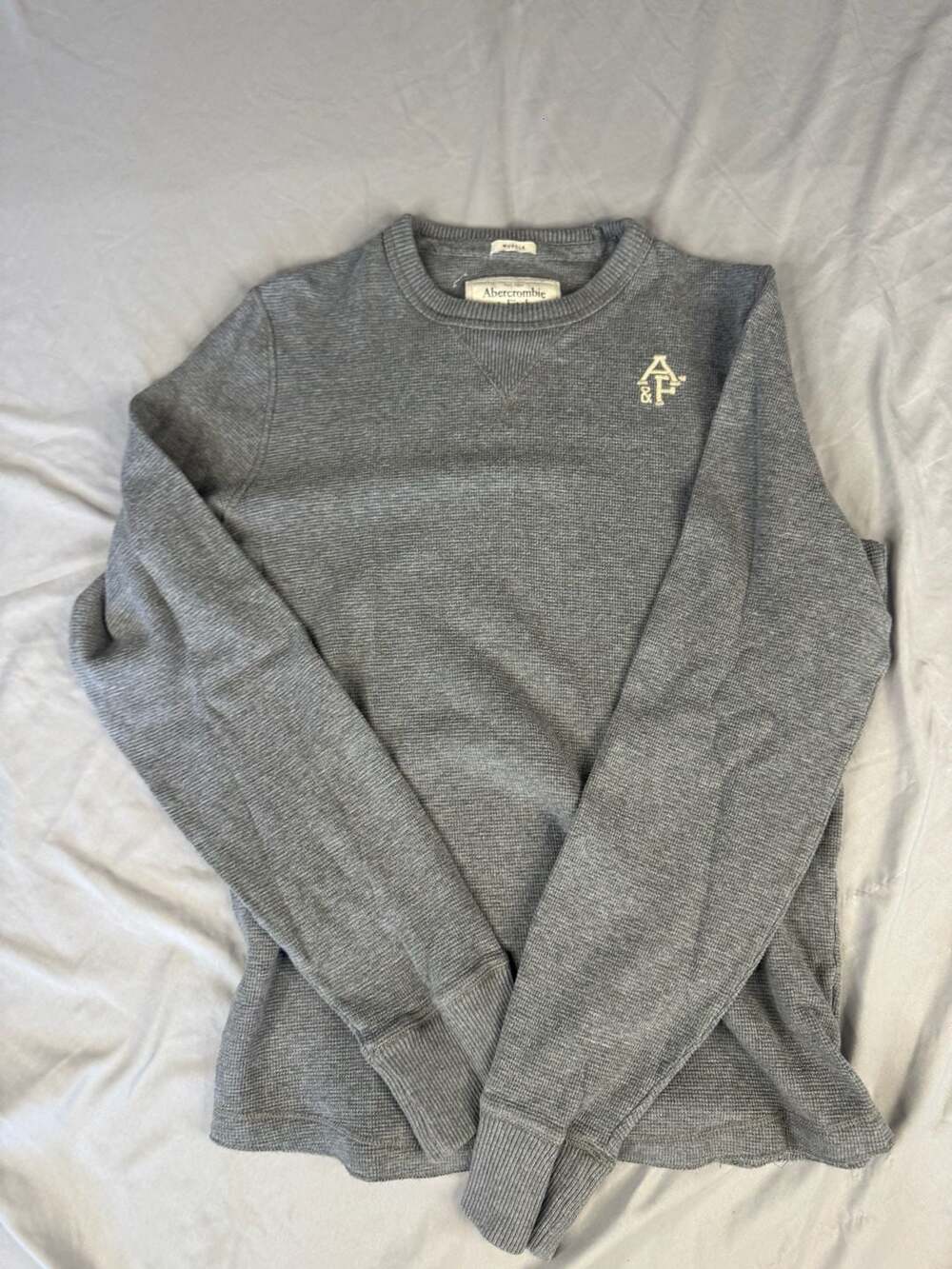 Abercrombie & Fitch Men's Muscle Waffle Knit Thermal Long Sleeve Shirt Gray XXL